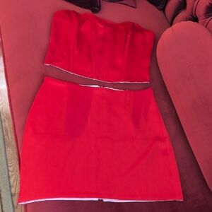 Red Two-Piece Skirt and Top Set